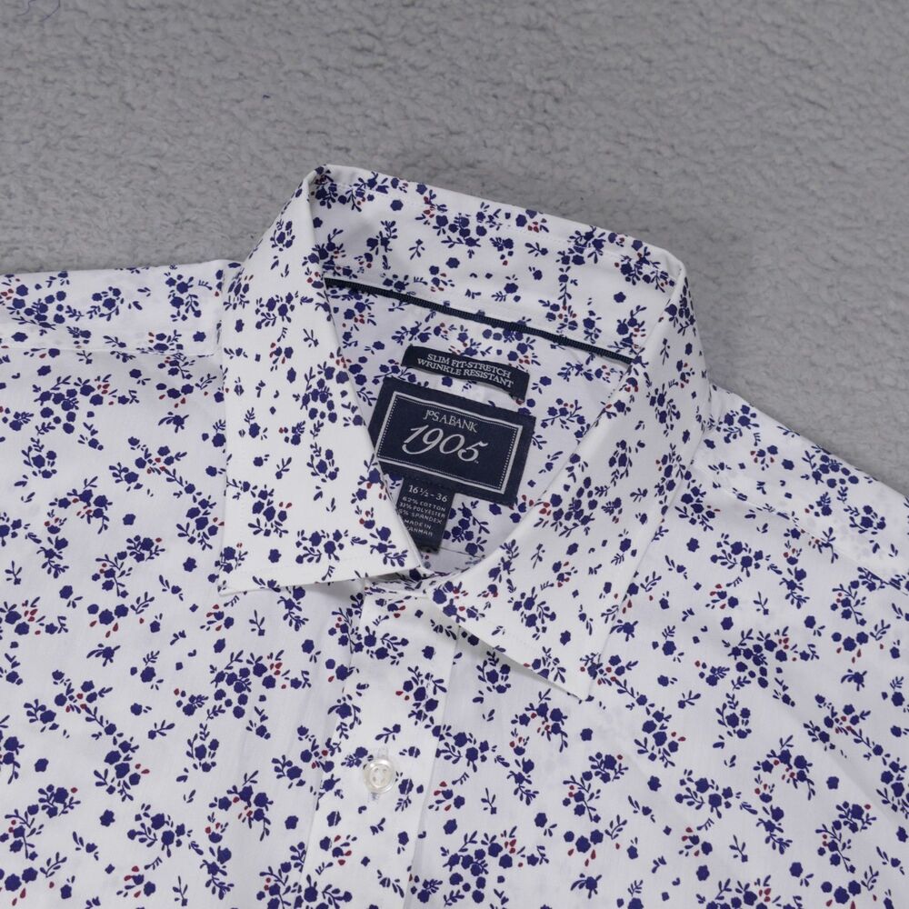 Jos A Bank Dress Shirt Mens 16 1/2-36 SLIM Fit Floral Button Up Long Sleeve